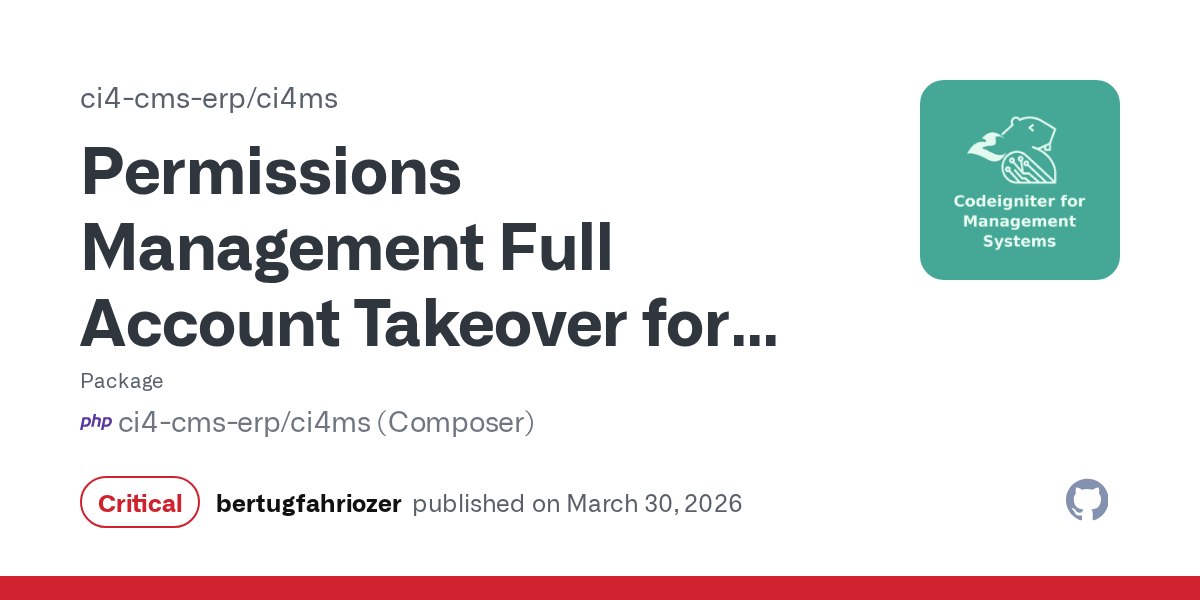 CVE-2026-34557 — CI4MS is a CodeIgniter 4-based CMS skeleton that delivers a production-ready,…