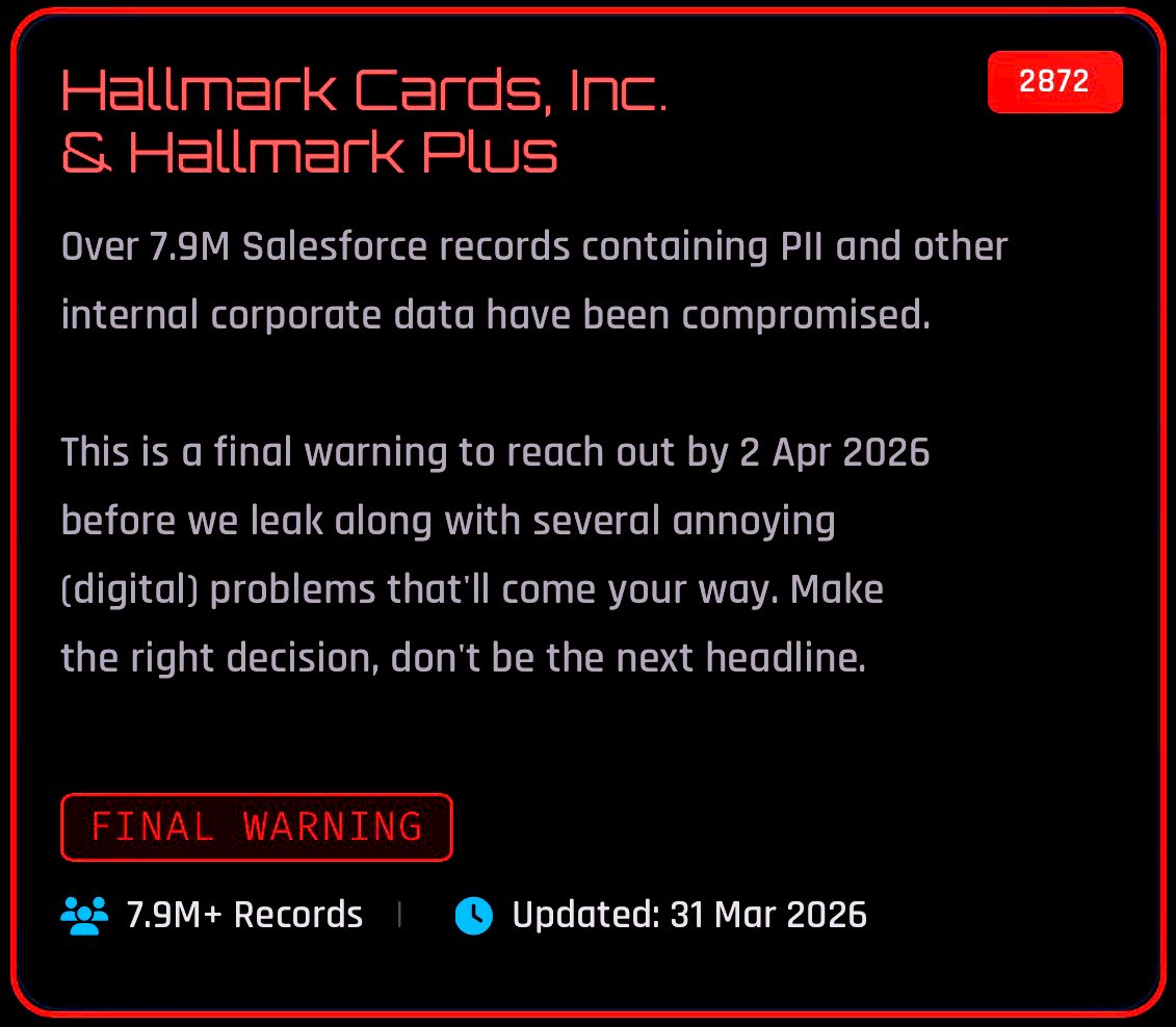 ShinyHunters is ransoming ... HALLMARK CARDS