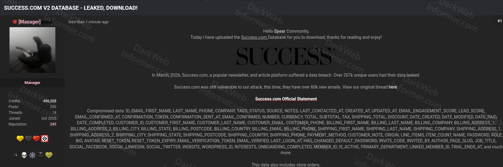 🆕 New breach: SUCCESS - 253,510 breached accounts